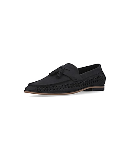 360 degree animation of product Black Woven Tassel Loafers frame-0