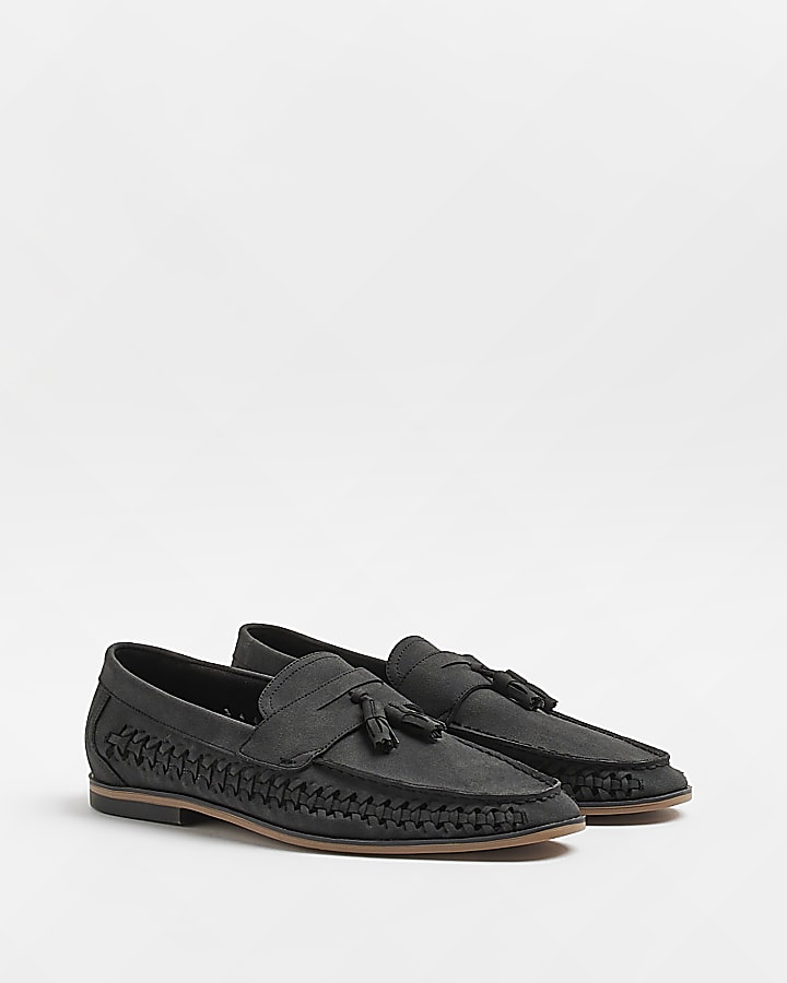 Black Woven Tassel Loafers