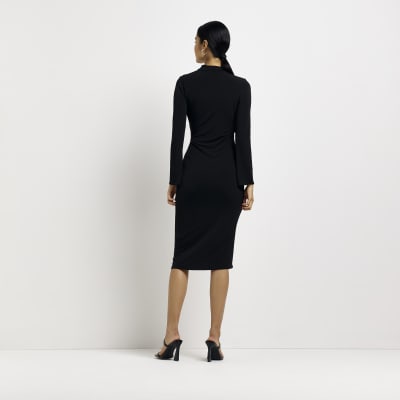 Black wrap bodycon midi dress