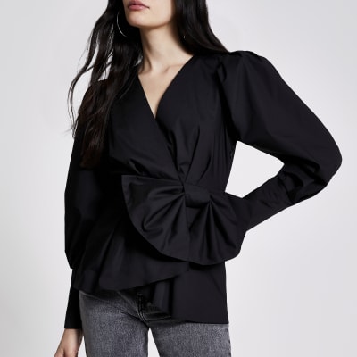 black wrap peplum top