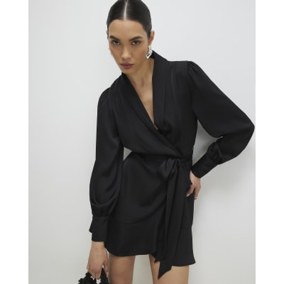 Black Wrap Front Mini Dress