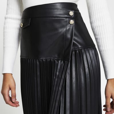 Black Wrap Skirt
 Black wrap front pleated midi skirt