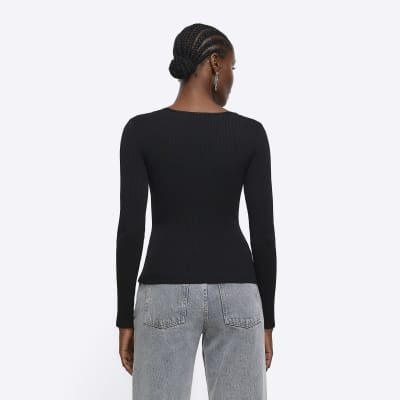 Black Wrap Long Sleeve Top River Island 5616