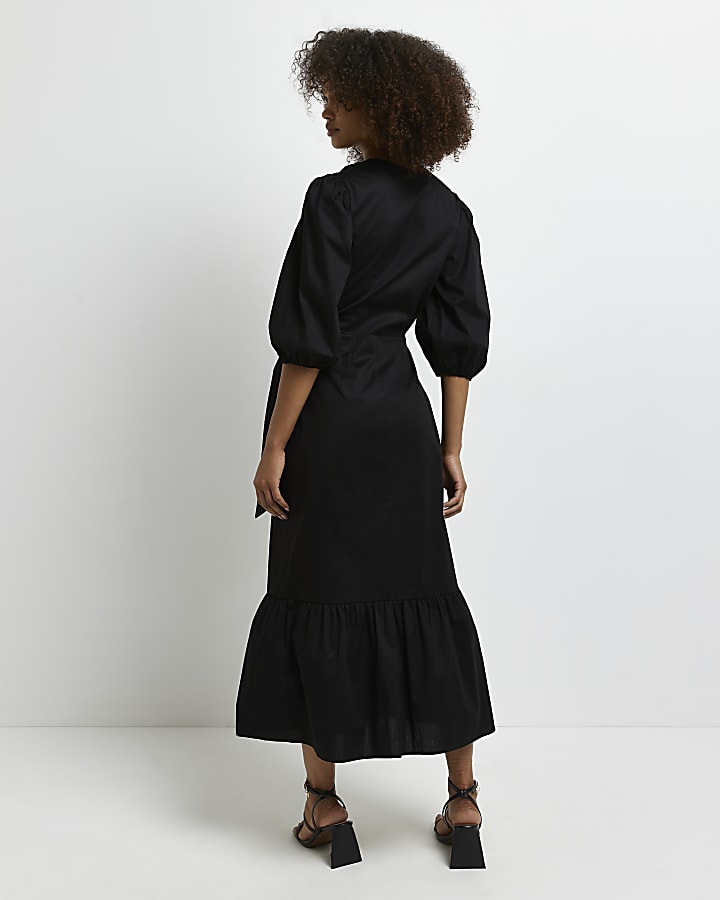 Black wrap midi dress