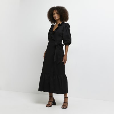 River island cheap black wrap dress