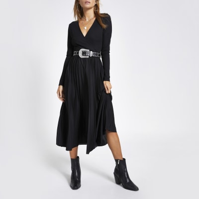 river island black pleated dress