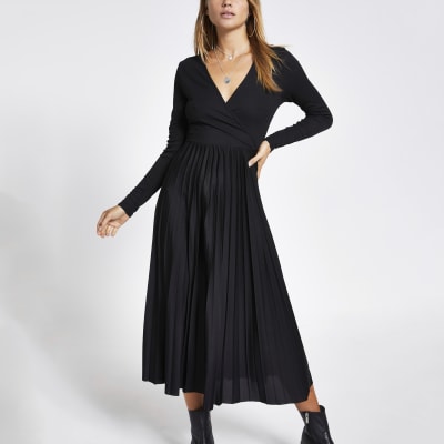 wrap pleated midi dress