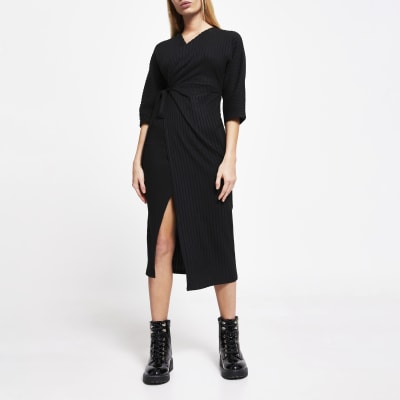 long sleeve wrap midi
