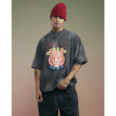 Black Year Zero Oversized Fit Graphic T-Shirt