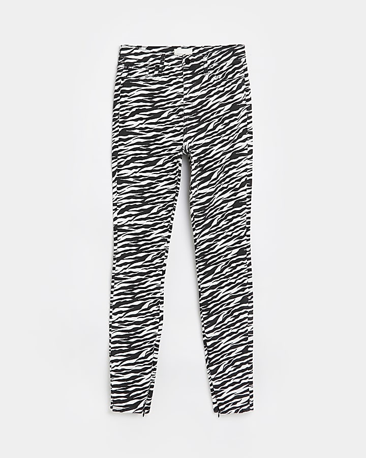 Black zebra bum sculpt skinny jeans