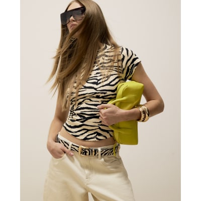 Black Zebra Cap Sleeve High Neck T-shirt