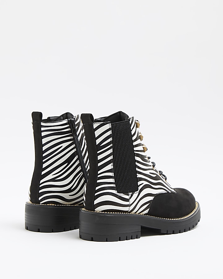 Black zebra print chunky boots