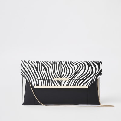 Black zebra print clutch bag