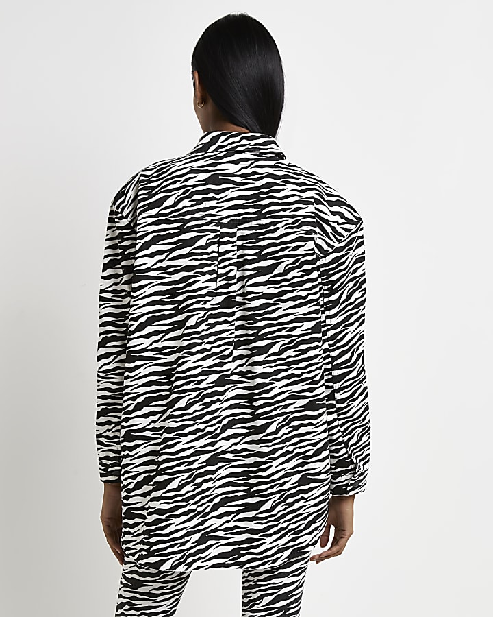 Black zebra print denim shacket