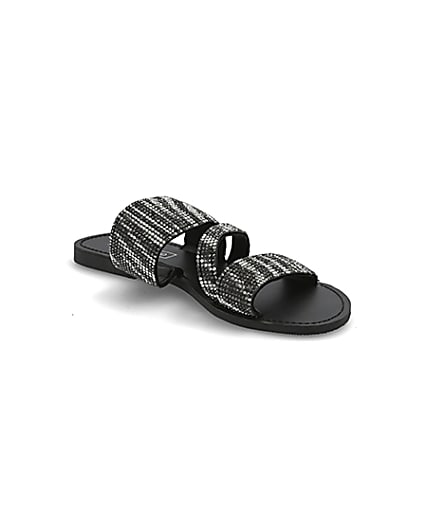 360 degree animation of product Black zebra print double strap sandal frame-18