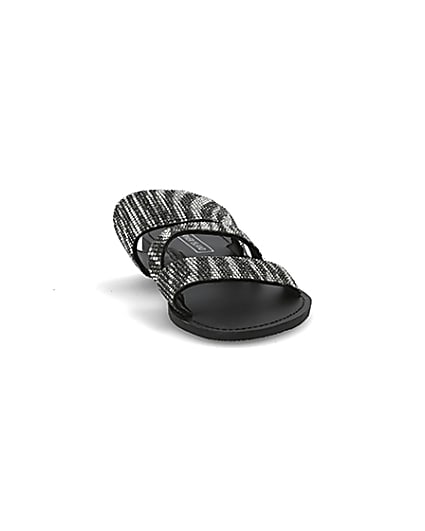 360 degree animation of product Black zebra print double strap sandal frame-20