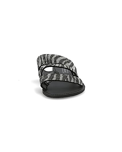 360 degree animation of product Black zebra print double strap sandal frame-21