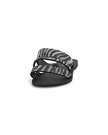 360 degree animation of product Black zebra print double strap sandal frame-22