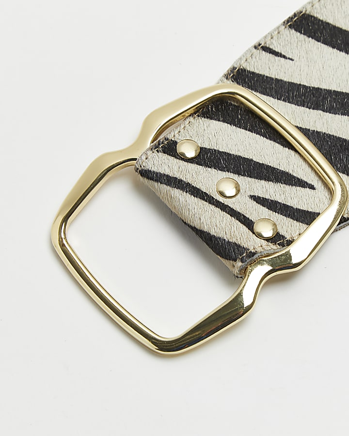 Black zebra print leather belt