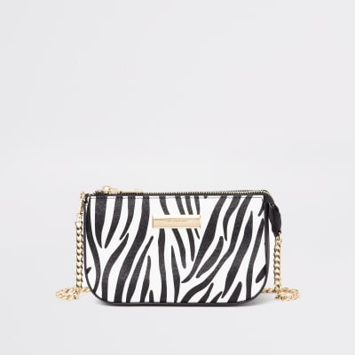 Black zebra print mini chain shoulder bag