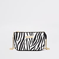 Black zebra print mini chain shoulder bag