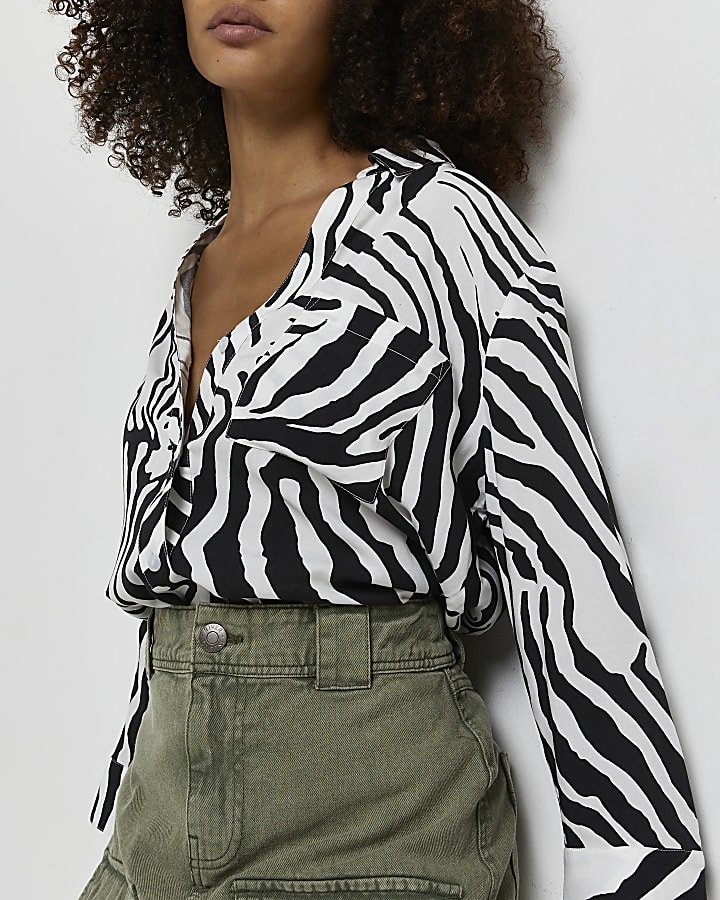 Black zebra print oversized shirt