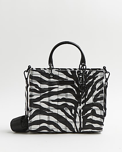 Black zebra print tote bag