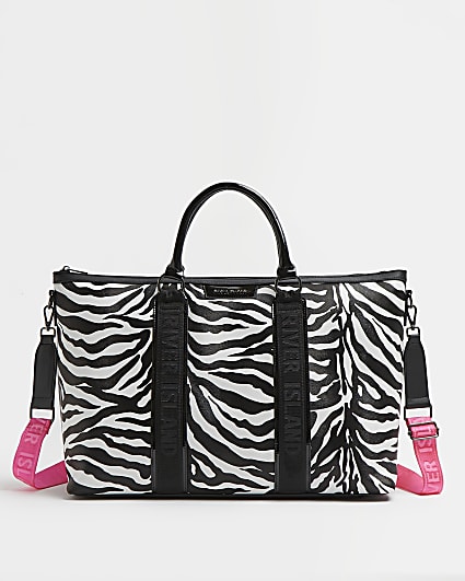 Black zebra print weekend bag