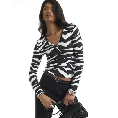 Zebra V Neck Long Sleeve Top