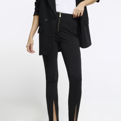 Black zip detail high waisted leggings River Island