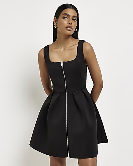 Black zip detail mini dress