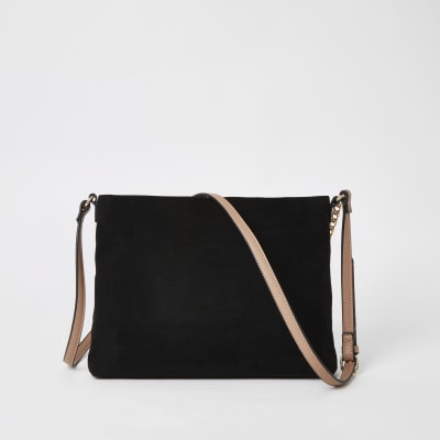 Black zip front cross body messenger Handbag