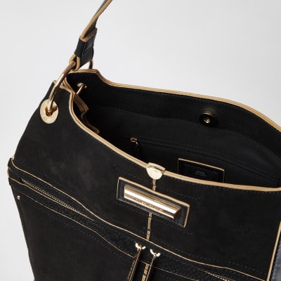 black zip handbag