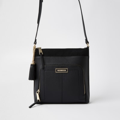 black zip handbag