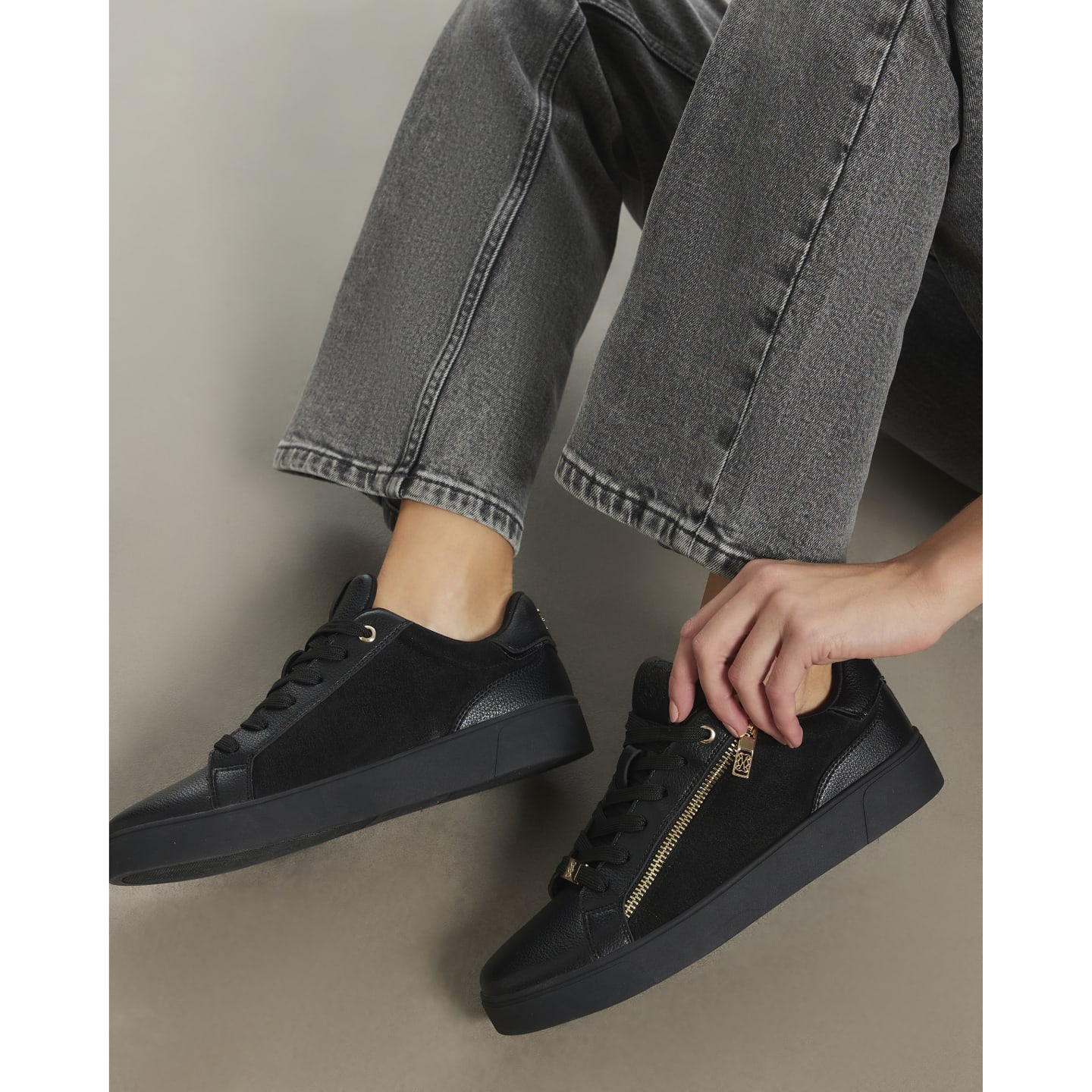 River Island Black Zip Side Lace Up Trainers — photo 1 of 1