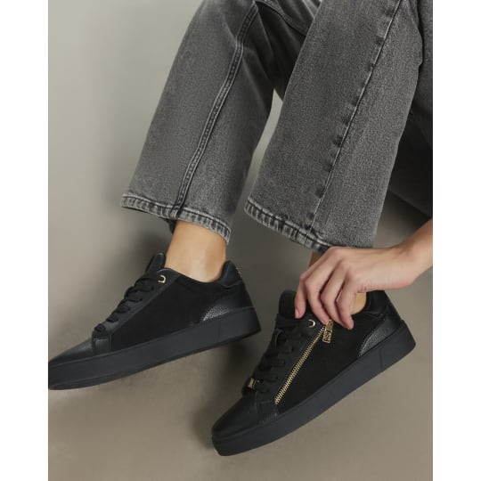 River Island Black Zip Side Lace Up Trainers