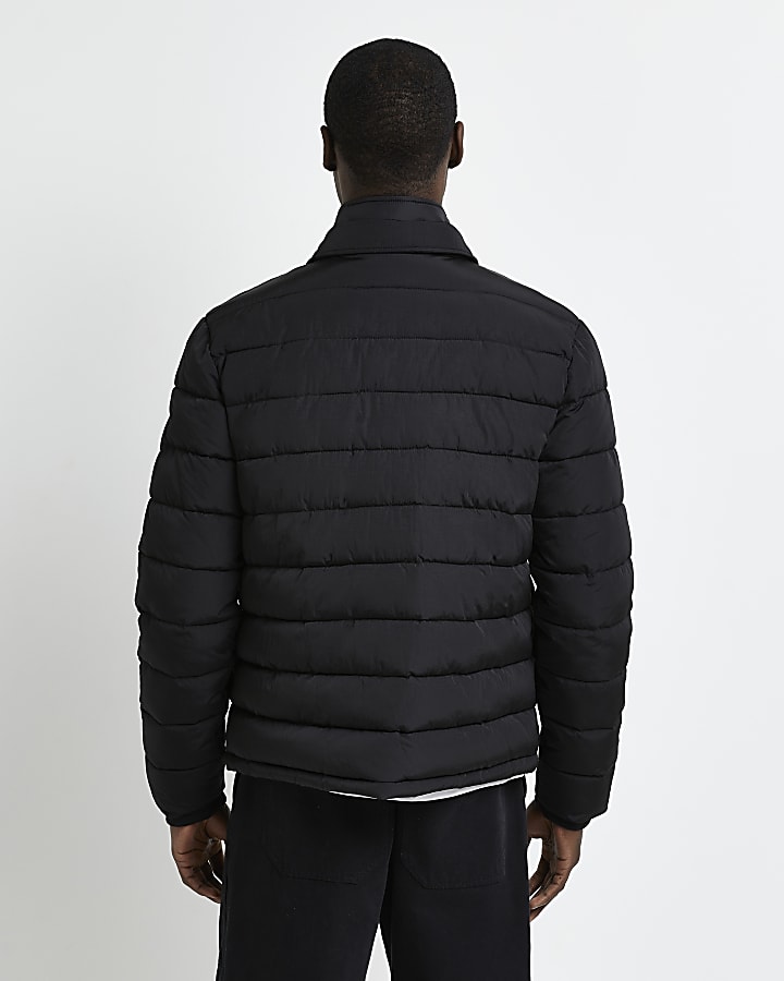 Black zip through puffer jacket