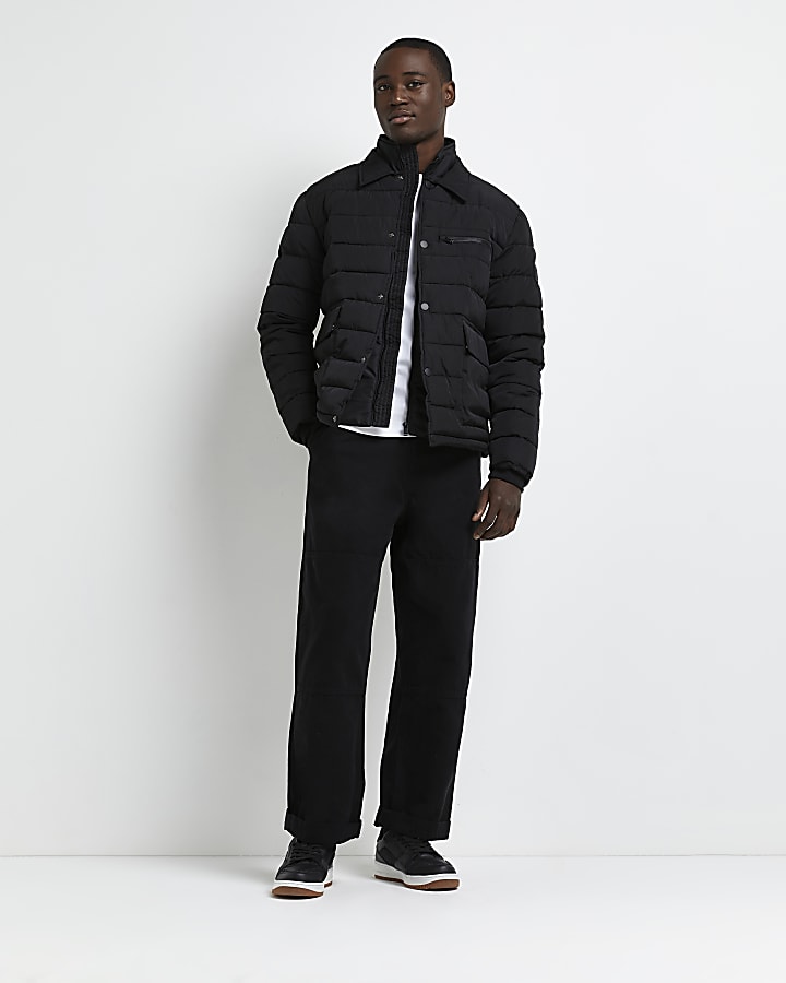 Black zip through puffer jacket