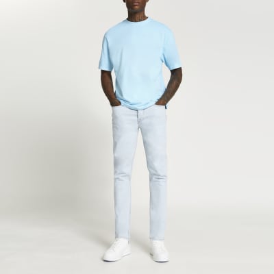 Blue Bright Ss Oversize Splice Overdye Tee River Island