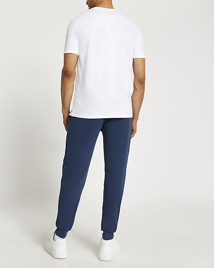 Blue & white slim fit t-shirt and joggers set