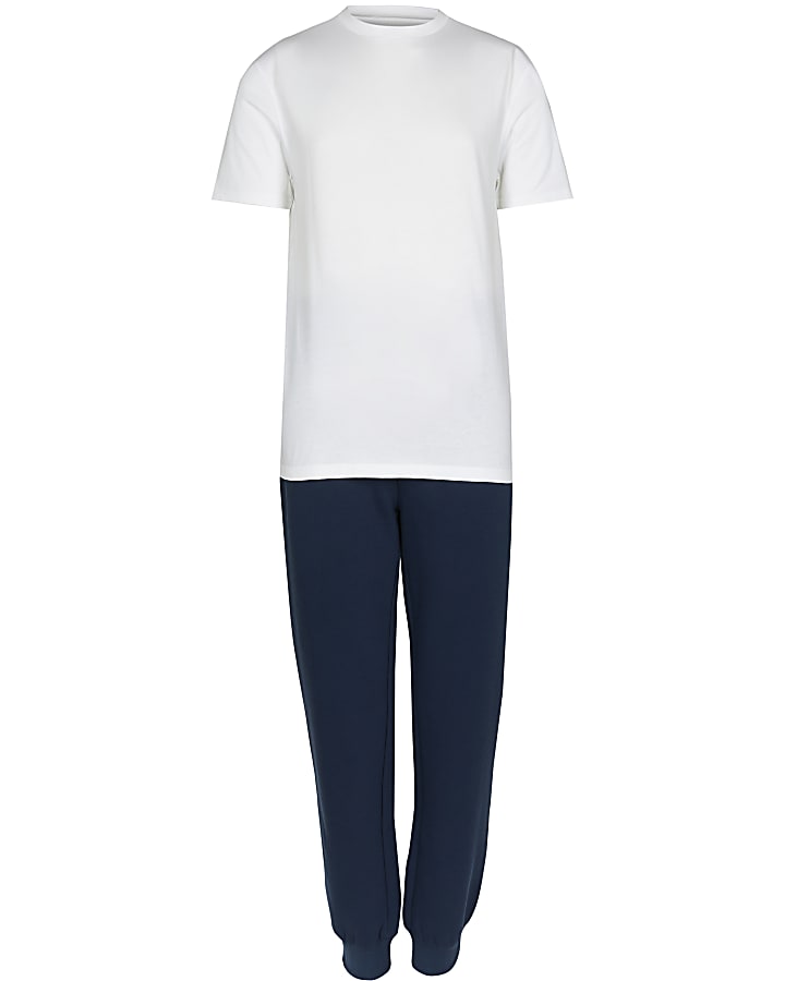 Blue & white slim fit t-shirt and joggers set