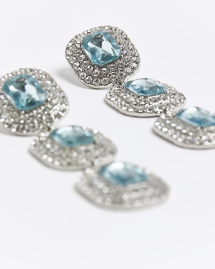 Blue 3 stone drop earrings