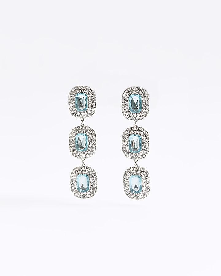 Blue 3 stone drop earrings