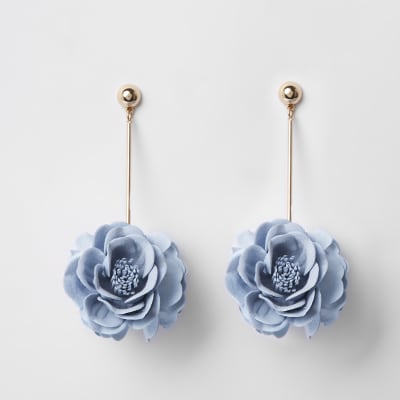 Blue 3D flower drop earrings