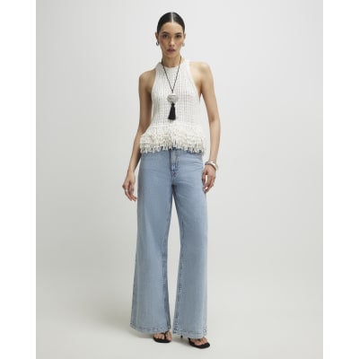 Blue 5 Pocket Wide Leg Jeans