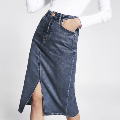 river island denim midi skirt
