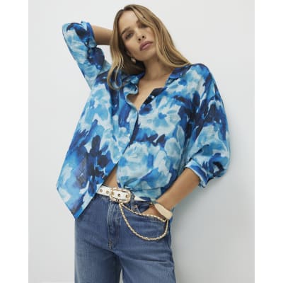 Blue Abstract Print Blouse