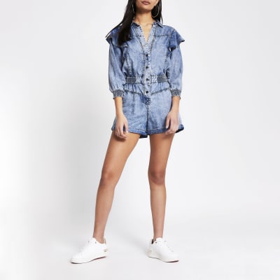 long sleeve denim playsuit