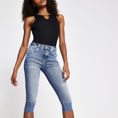 stretch denim pedal pushers