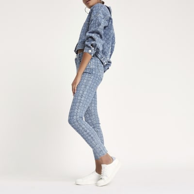 Blue Amelie RI monogram super skinny jeans